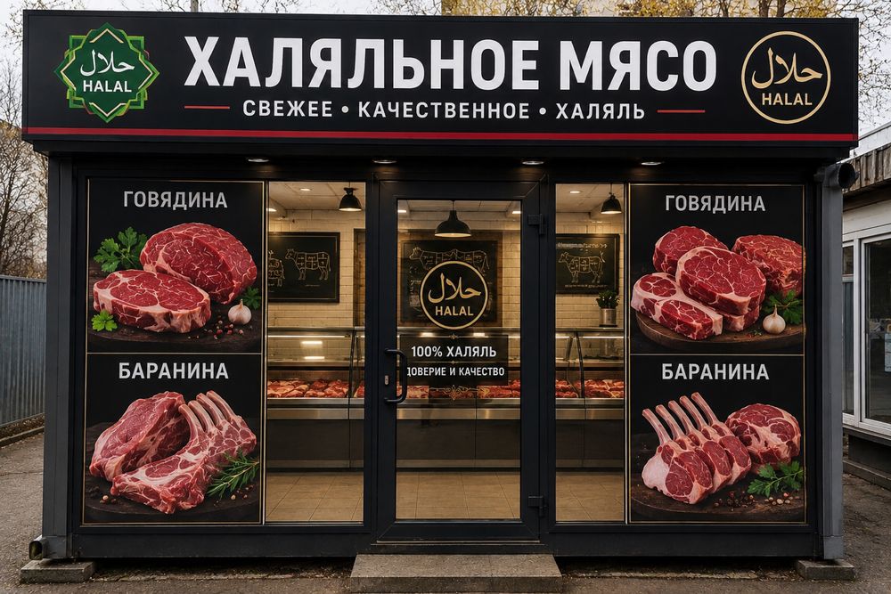 Мясной киоск перед супермаркетом
