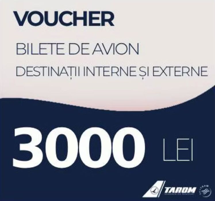 Voucher de 3000 Ron, pentru bilete de avion, pe orice cursă TAROM