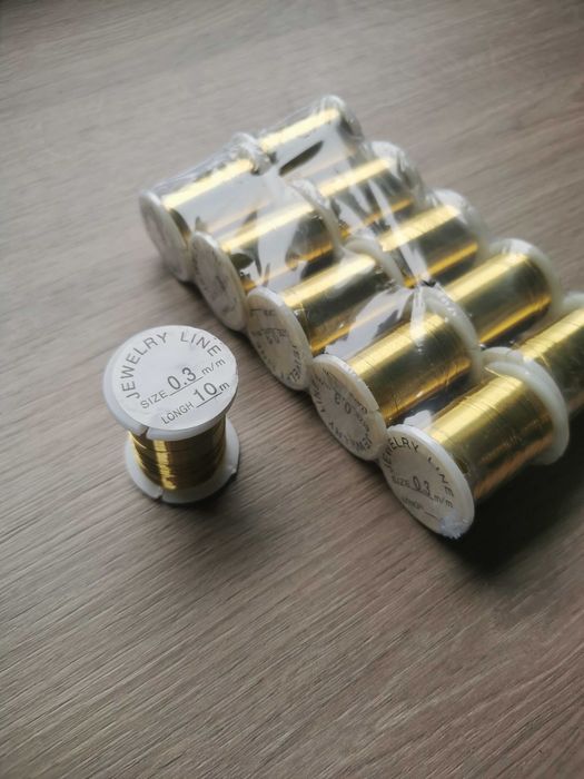 Fir metalic sarma pentru bijuterii 0,3 mm, auriu, set 37 role x 10m