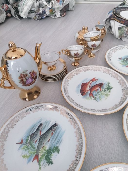 Farfurii portelan limonges, bavaria l'amandinoise foite aur