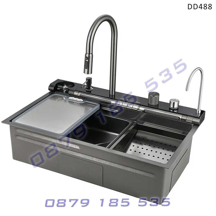 Лукс черна мивка водопад функции дисплей модерна качество чешма кухня