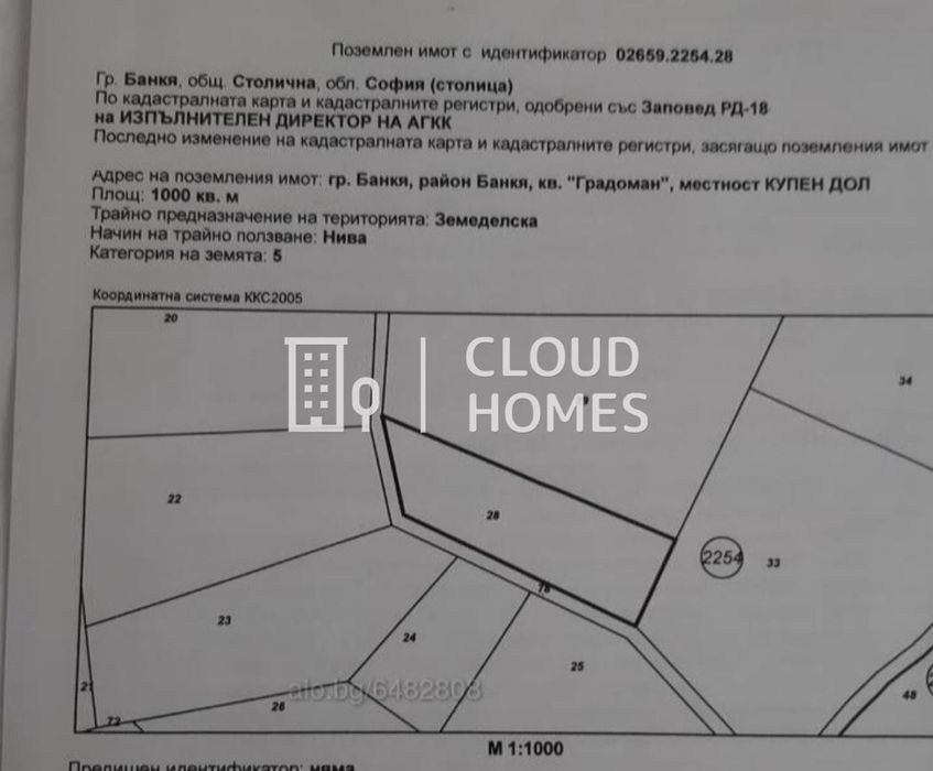 Парцел в София-Банкя площ 1000 цена 98000