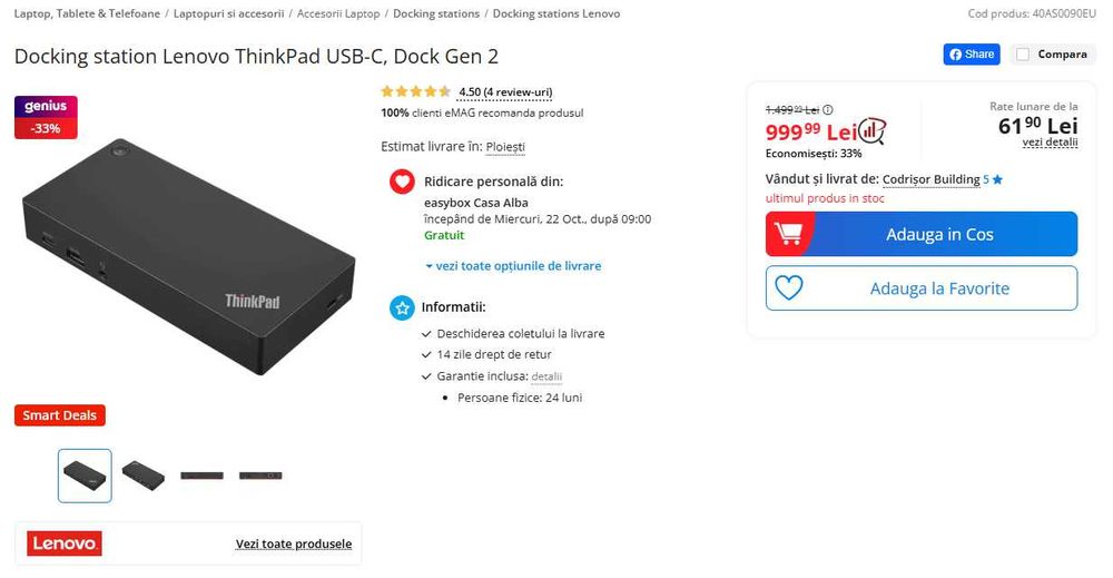 Docking station Lenovo ThinkPad USB-C, Dock Gen 2