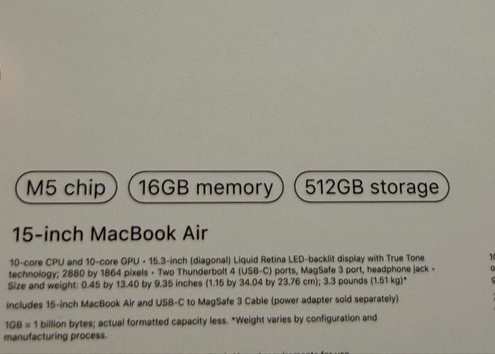 Macbook Air 15,3", M5 16GB, 512SSD