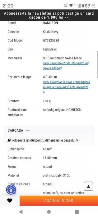 Ceas automatic Hamilton Khaki Navy Frogman, aproape nou, cumpărat anul acesta