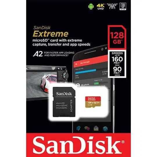 Card memorie SanDisk Extreme microSDXC 128GB,4K, pt Camere de actiune si Drone ,sigilat