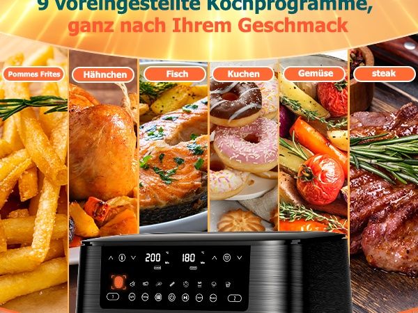 3000W Двузонов еър фрайър, фритюрник с горещ въздух 9 литра, 2 х 4,5л