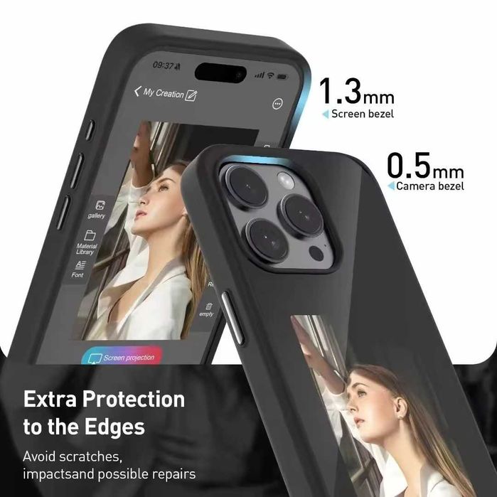 Стильный чехол с NFC и экраном для iPhone 16, 15, 14