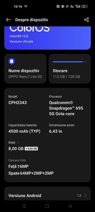 Oppo Reno 7 lite 5G 128Gb 8+8Ram