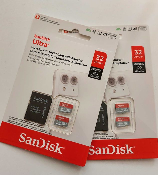 Pachet 2X 32GB MicroSD SanDisk Ultra Plus A1 120MBs
