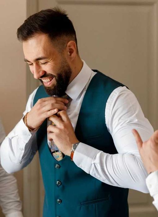 Costum de Mire Elegant (4 Piese) - Verde Petrol și Negru