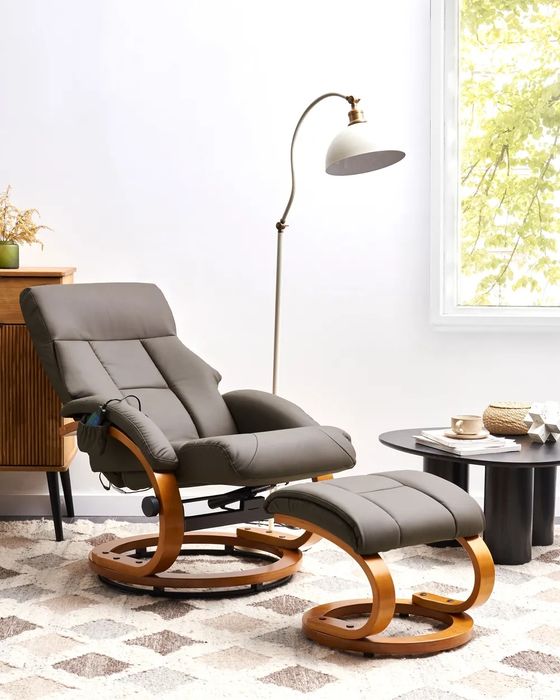 NOU Fotoliu de masaj FORCE, maro inchis, piele ecologică