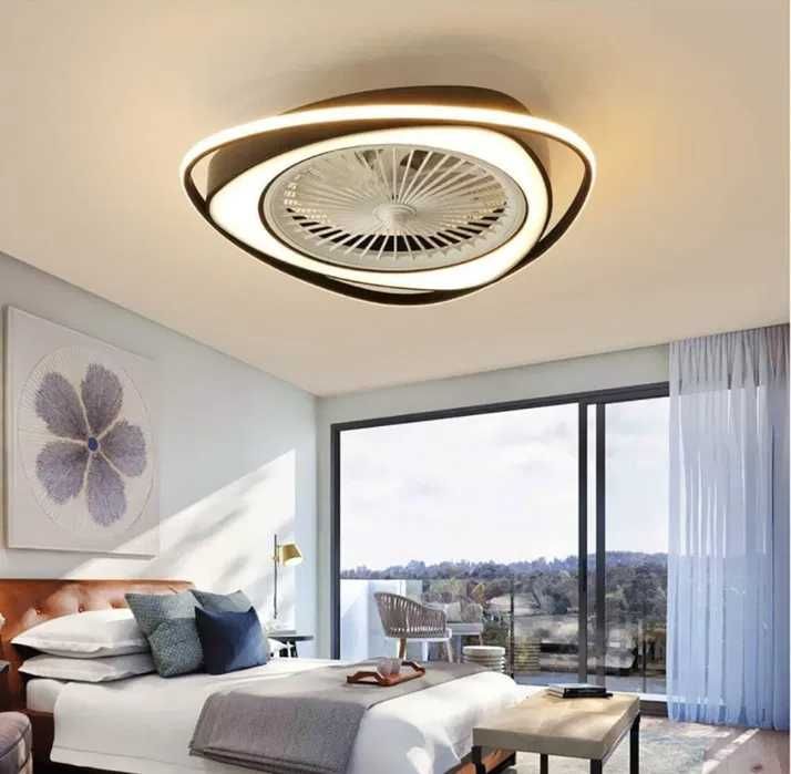 Модерна черна LED лед димируема вентилатор с дистанционно управление