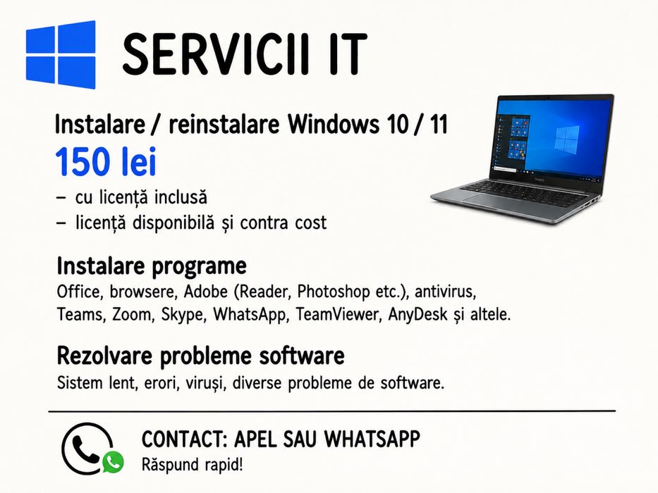 Instalare și reinstalare Windows 10/11 + programe – Cluj