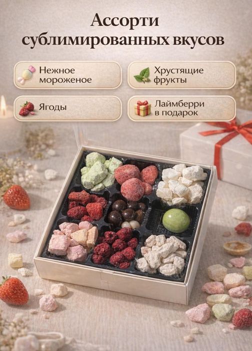 Сублимированное мороженое, хрустящие фрукты 150 гр