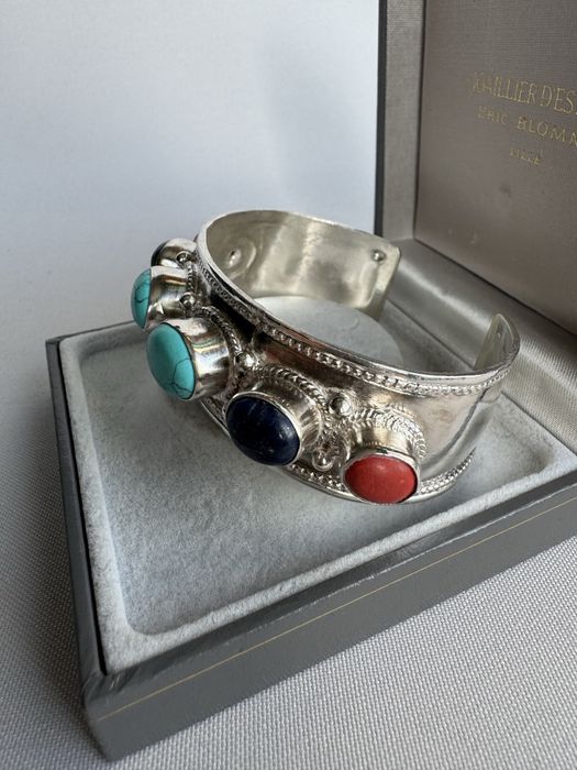 Bratara din argint, lapis lazuli, coral si turcoaz