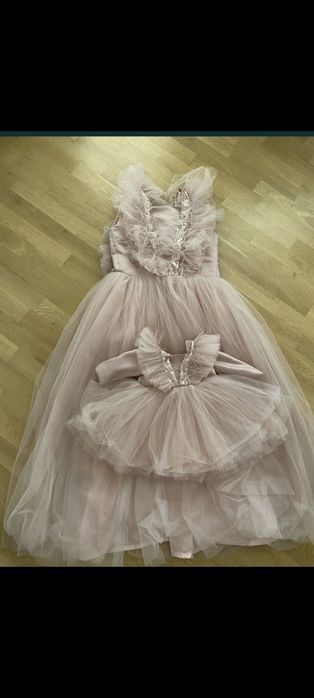 Рокли мама и бебе цвят пудра