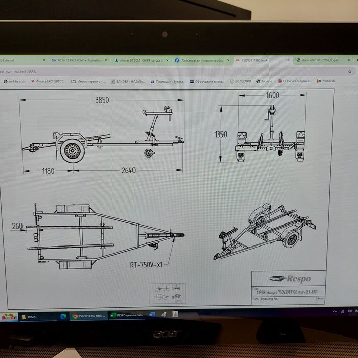 Колесар за малък джет дължина до 330см марка RESPO 750V391T160 ПРОМО!