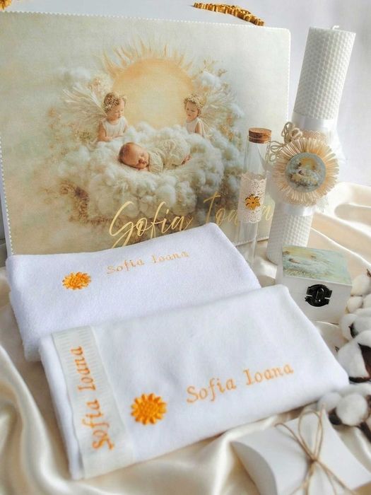 Trusou de Botez Personalizat „Îngeri” - Set Complet, Lucrat Manual