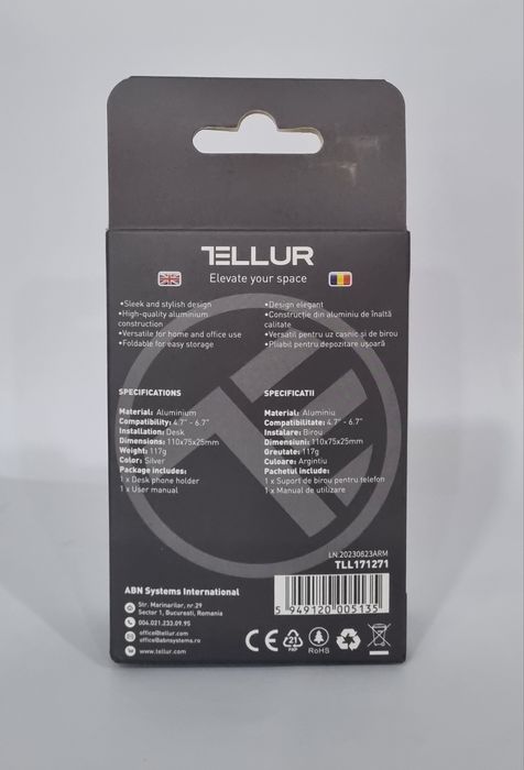 Suport de telefon pentru birou Tellur din aluminiu