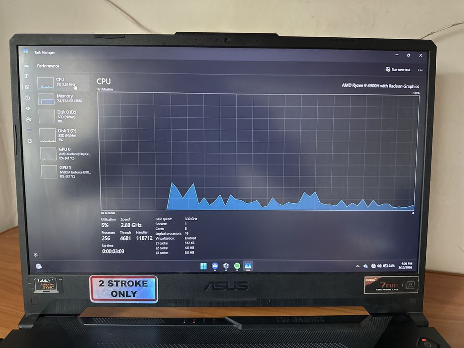 Laptop  gaming asus tuf a15 ryzen 9/gtx 1660