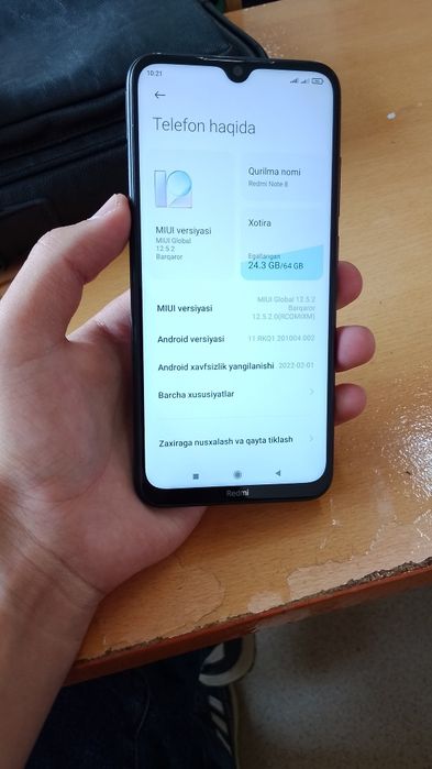 Xiaomi Note 8T 4/64gb ideal holatda