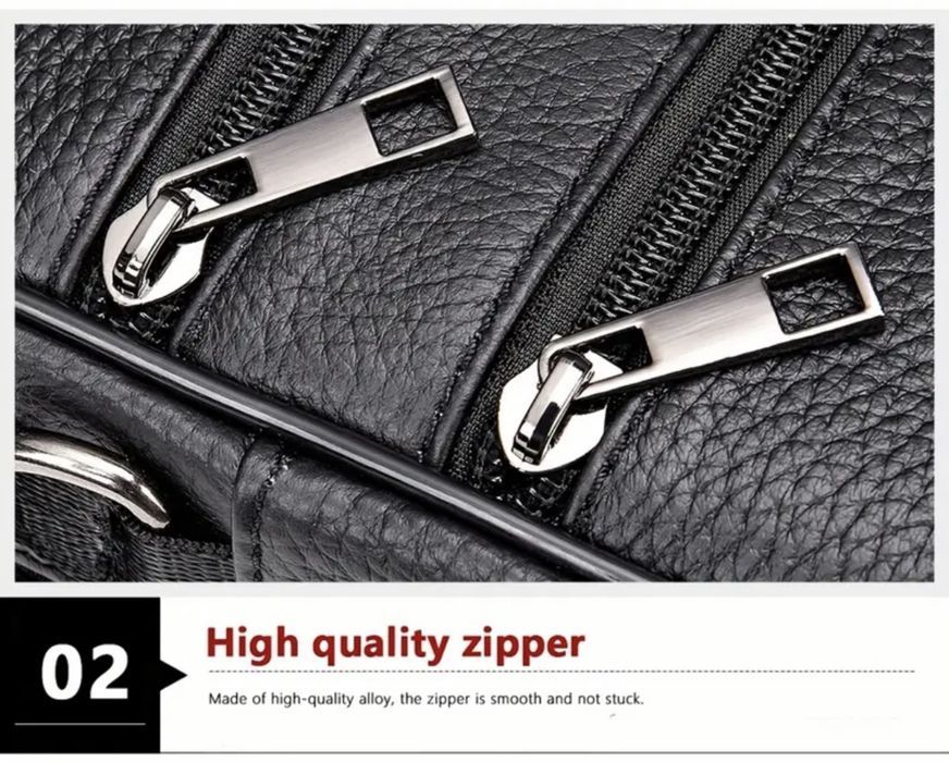 Мъжка кожена чанта /Ежедневна, обемна и елегантна, черна естест. кожа!