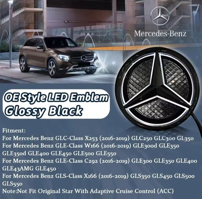 Emblema Mercedes Luminata LED GLC GLE GLS X253 W166 C292 X166 Negru