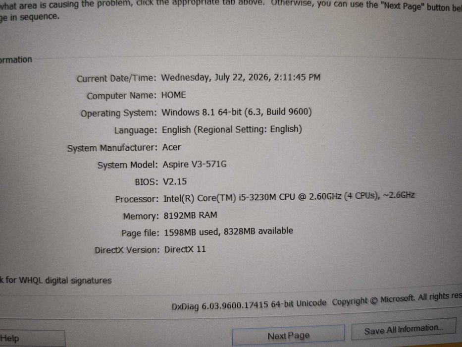 Laptop Acer, i5, 8GB RAM