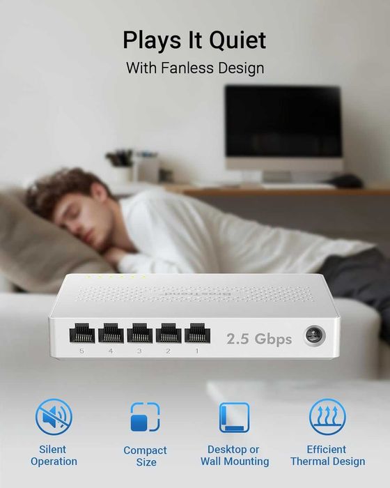 BrosTrend 5-портов 2.5GB комутатор, неуправляем Ethernet комутатор