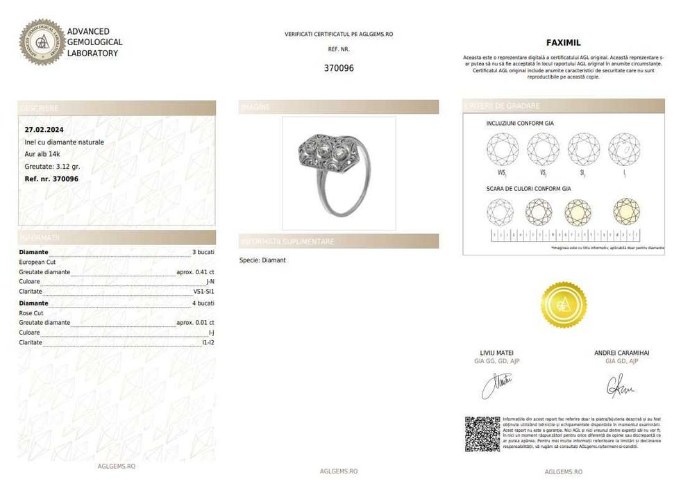 Inel Art Deco din aur alb, decorat cu diamante