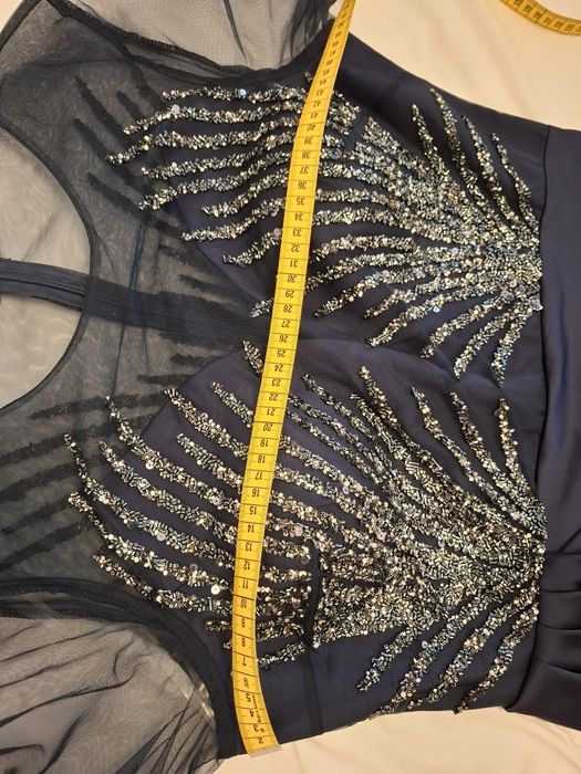 Rochie lungă de seară bleumarin cu paiete, mărimea 46