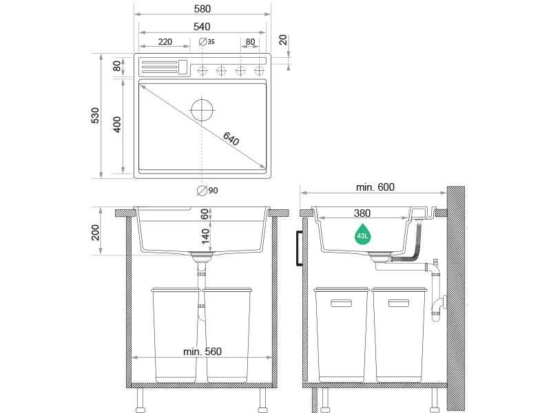 К-т Мивка+Смесител+Сифон Цветове Кухненска Мивка от гранит модел Осло