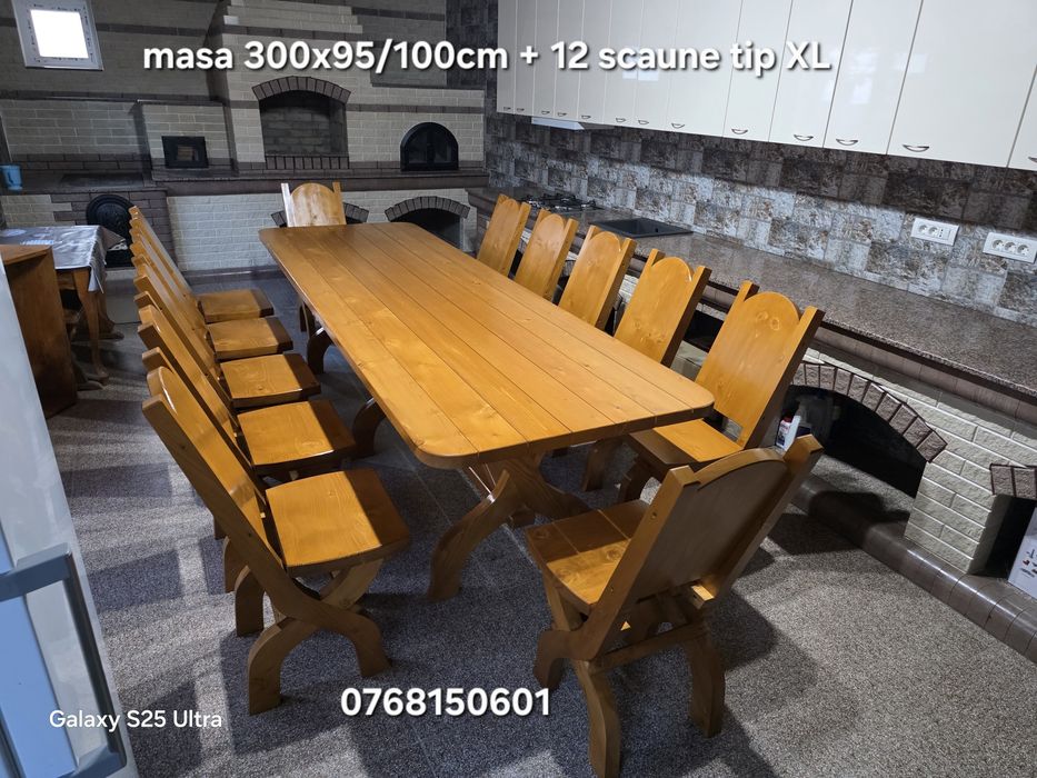 Set  Masa cu 12  scaune. Masa cu scaune rustice.  Masa 3m  cu 12 scaun