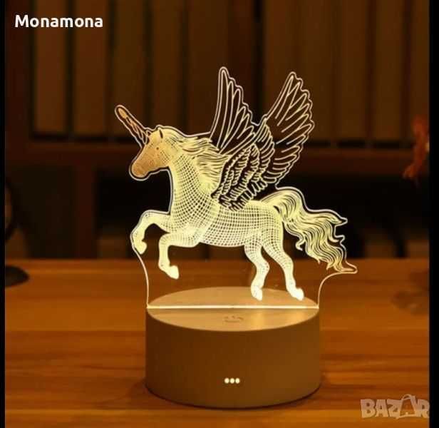 3D LED лампа еднорог