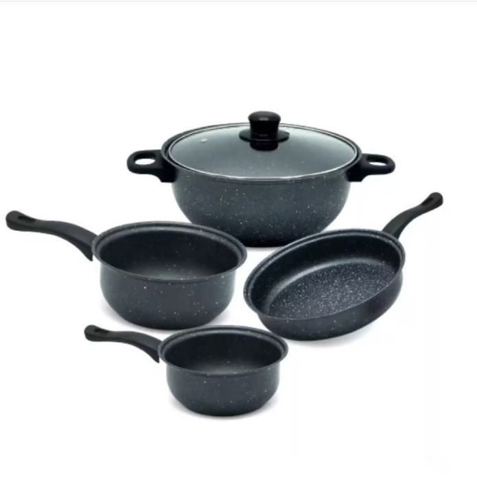 Комплект тенджери от 7 части, Против залепване, Стъклени капаци