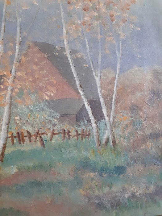 tablou vechi pictura pe panza 60/51 cm datat 1934