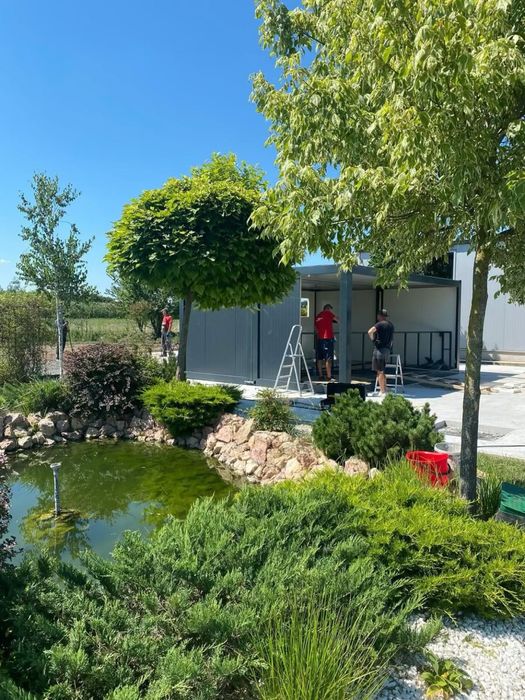 Container modular cu streasina 4.8 m x 6m abs metal containere