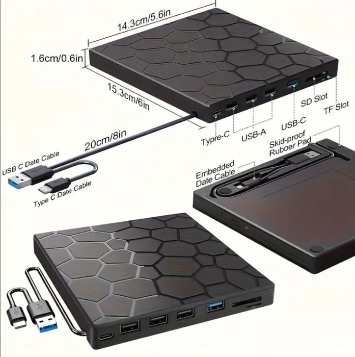 Unitate Optica CD DVD RW cu Hub Card Reader, Player Laptop PC MacBook etc