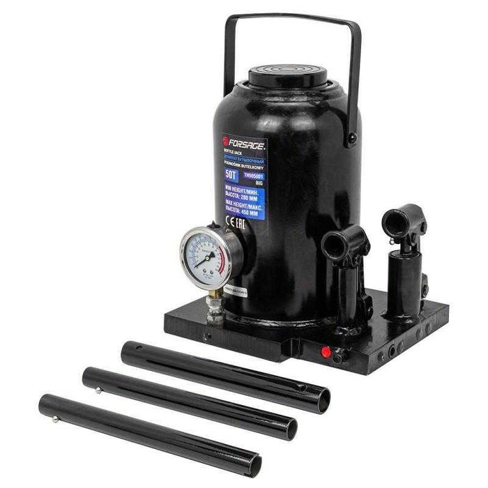 Cric hidraulic tip butelie, cu 2 pistoane si manometru 50T, 280-450mm