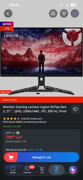 Monitor Lenovo Legion r27qe gen 2 , ips, qhd, 200hz