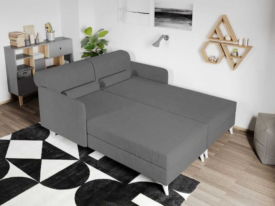 Divan dublu / Pat matrimonial tapitat Gri Deschis Round Fix