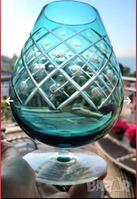 Кристална ваза гравирана зелена Германия 60-те години