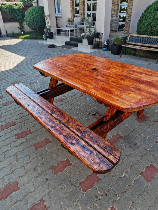 Set mobilier, masa cu băncuțe din lemn pentru terasa, gradina, curte