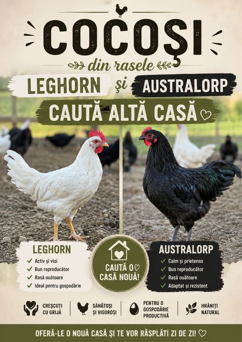 Cocosi tineri Leghorn si Australorp