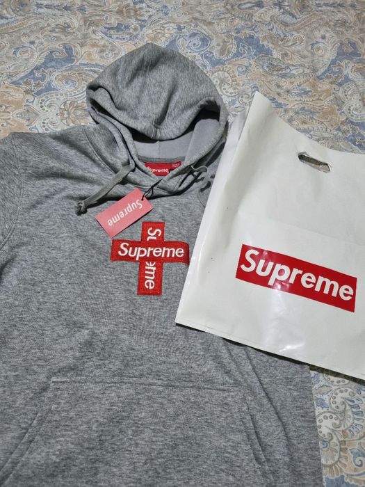 Supreme Cross Box Logo Hoodie Heather Grey - Чисто нов (Limited)