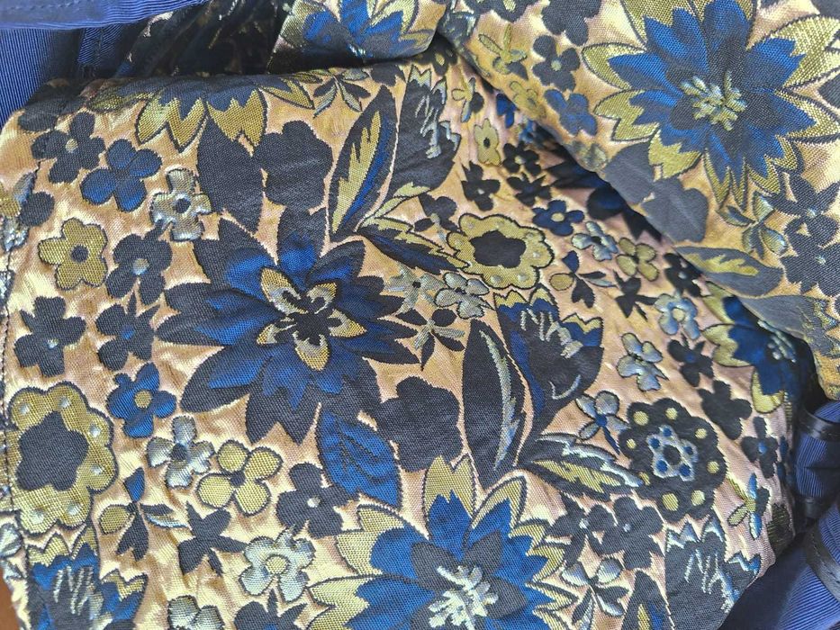 Rochie de Ocazie/Cocktail Elegantă Albastru Marin și Brocart Auriu