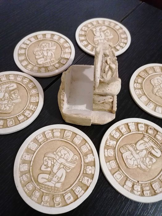 Set 6 suporturi/coastere pahare Rivier Maya Mexic Aztec - Unic ROMANIA