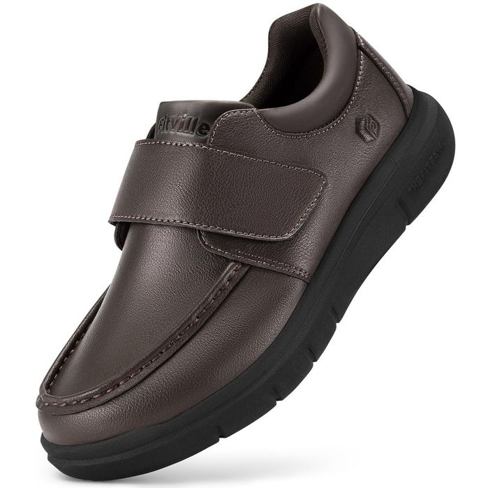 Mocasini din piele bărbați pentru diabetici talpă lată extra suport – maro EU42.5