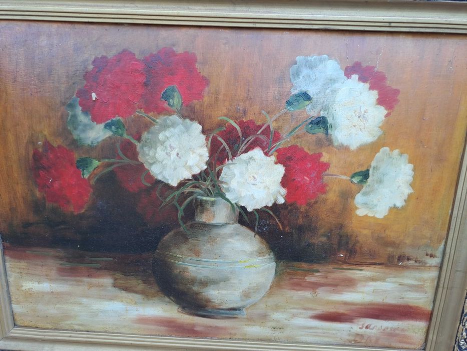 tablou vechi pictura pe carton gros 82/62 cm semnat